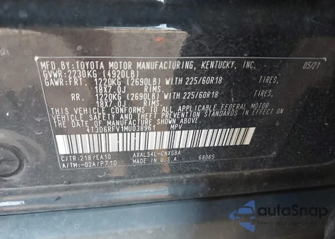 2021 Toyota Rav4 Hybrid Limited/Limited z USA, uszkodzony, nr VIN 4T3D6RFV1MU038961